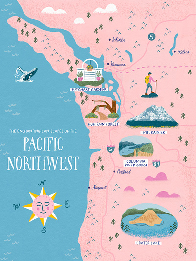 Northwest Map canada digital illustration landscapes map nature northwest oregon pacific procreate