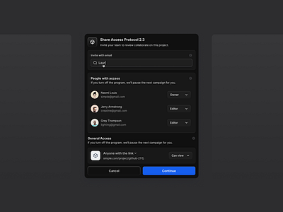 Share Access Modal black dark mode darkmode dashboard ui ux web white