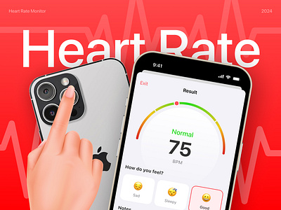 Heart Rate Monitor IOS Mobile App appstore bpm composition concept design heart measure heart monitor heart rate mobile app pulse monitor ui ux