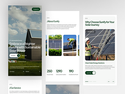 Sunify - Solar Panel Service Mobile Responsive clean design ecofriendly electricity energy environment mobile mobile app mobile responsive nature renewable energy solar solar panel solution sustainable ui ux website