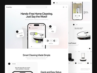 Smart Vacuum Landing Page ai clean design home iot landing page smart smart home ui vaccum web web desgin website