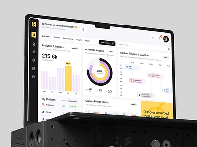 Nebula - Social Media Management Dashboard animation chart clean dashboard dashboard design kanban management management app modern product design progress tracking prototype saas social media social media management task management dashboard task tracking time management ui uix