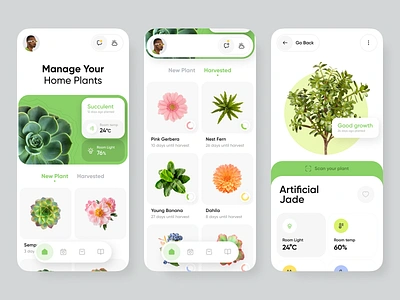 Plant Management App app appinterface appui design interface ios minimal mobileapp mobileui orix plant plantmanagement sajon ui ux