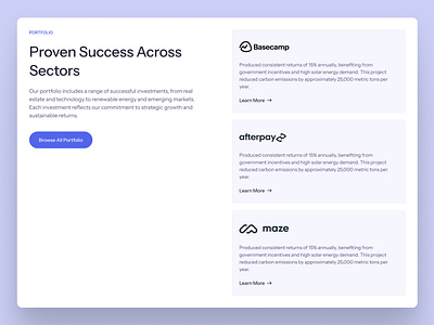 Our Portfolio Section Design capitalraising design landing page our portfolio our work ui
