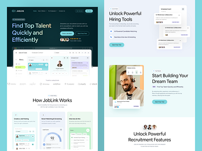 JobLink - Hiring Platform Website candidate card design employment hiring platform homepage hr interviews job interviews job portal jobs landing page recruitment saas saas landing page saas website web design web3 website work finder