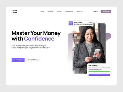 Landing Page - MintWise appdesign budgeting design designinspiration desktop fintech fintechui hero section landing page minimaldesign saas saasdesign ui uidesign user interface userfriendly webdesign website