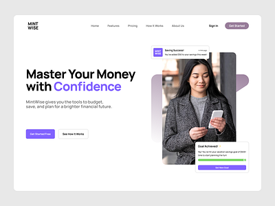 Landing Page - MintWise appdesign budgeting design designinspiration desktop fintech fintechui hero section landing page minimaldesign saas saasdesign ui uidesign user interface userfriendly webdesign website