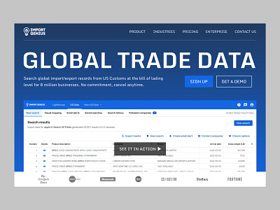 Import Genius ai business data analytics databse flexport genius global trade importation machine learning multinational saas shipping us customs