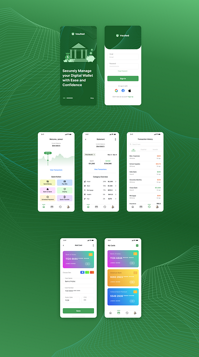 Vaulted - E-Wallet App app design e wallet figma fin tech mibile design mobile banking ui ux user interface