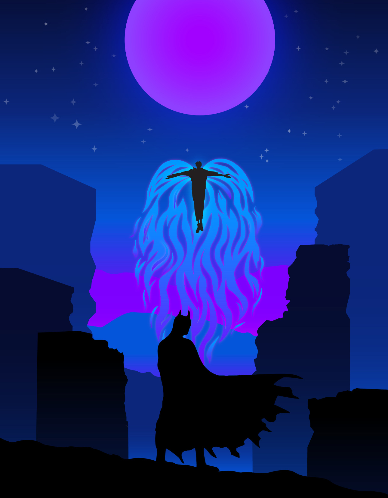 Sukuna Vs Batman (blue) animation batman blue city illustration illustrator jjk jujutsu kaisen shibuya sukuna