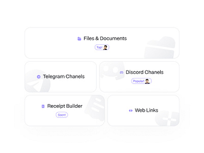 Feature cards badge card discord feature file landing light present saas telegram ui visual