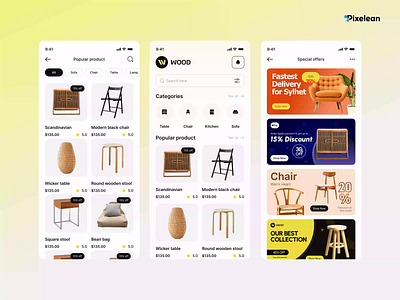 Furniture E-commers Mobile App animation app animation decor decoration e commerce e commerce app furniture app furniture mobile app furniture store interior design marketplace minimalist design mobile app mobile app design mobile application online store pixelean product sahin mia ux ui