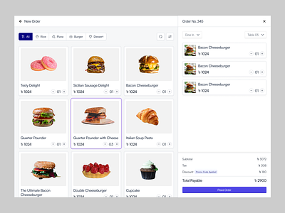 Food POS - New Order Screen dashboard design food pos new order order pos design restaurant pos ui design