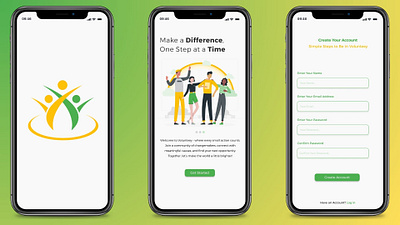 a sign up app screen for volunteering app. app design typography ui ux