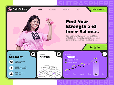 Dynamic Fitness Landing Page cardio fitness fitness app fitness design app fitness management app gym health app health fitness app health tracker health tracking website heart rate landing app personal trainer sport training app weight loss workout workout tracker yoga zumba