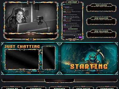 Turtles Cyan Stream Overlay Package | Stream Overlay Pack mythology theme overlay