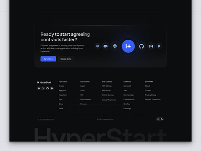 HyperStart - Footer dark theme figma footer landing page navbar navigation navigation site footer product design ui user interface web design website footer