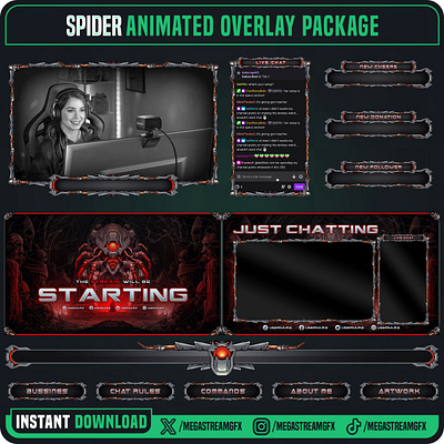 Spider Design Overlay Pack | Stream Overlay Package stream overlay red