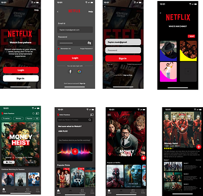 NETFLIX RE-DESIGN branding design graphic design logo mobile app mock up netflix redesign ui ux