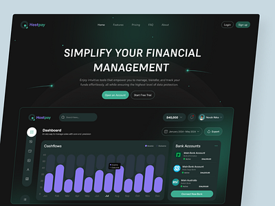 Financial Management Landing Page design figma financial financial landing page financial management hero area landing page mockup modern landing page price redesign responsive trending ui design uibulbul uiux design website website design