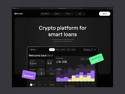 Fundex - The Smart Crypto Loan Platform crypto landing page landing page design ui