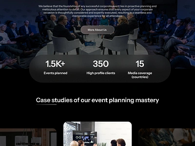 Event Plan Landing Page about us contact us event events booking meeting mockups plan services work process