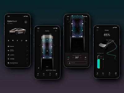 App design: Seamless Vehicle Management at Your Fingertipscyber app design car app car enthusiast charging climate control connected cars cyber truck cyber truck app dark theme electric vehicle mobile app mobile design mobile ui smart control tech innovation tesla user interface ux design vehicle control vehicle management