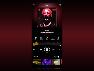 App design: Immerse Yourself in Sound app design audio controls audio mod audio player dark theme listening experience mobile music mobile ui modern ui music app music controls music hub music interface music lover music player now playing playlist sound design ux design visualizer