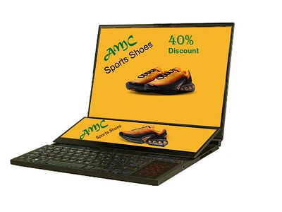 Sports Shoes Advertising on Laptop 3d 3d design adobe photoshop advertising branding creative design design graphic design hd design motion graphics product advertisement product assemble product manipulation ui