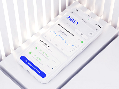 REIO platform for working with investors 3d app application blue box branding cinema color coube design flat gray ios light minamalism plane shadow soft ui white