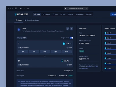 Equalizer - Swap (DeFi/Web3.0) crypto dark mode dashboard defi fantom product designer staking ui design agency ui designer ux web3