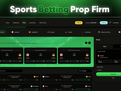 Launch Sports Betting Prop Firm app bet betting betting app dashboard design development firm launch picking picks prop prop firm propfirm sports sports betting uiux web app web development website