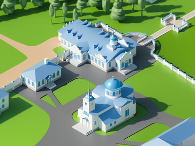 3D Isometriy - charity project for the monastery complex 3d 3dexterior 3dillustration 3disometric 3dmotion animation design exterior graphic design illustration interior isometric isometry motion graphics