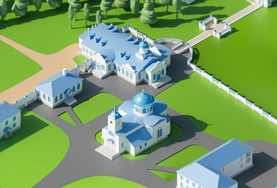 3D Isometry - charity project for the monastery complex 3d 3dexterior 3dillustration 3disometric 3dmotion animation design exterior graphic design illustration interior isometric isometry motion graphics