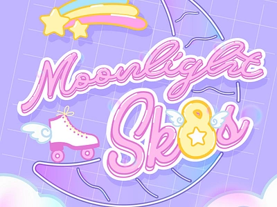 Moonlight Sk8's Logo Graphic cute kawaii moonlight pink purple skates