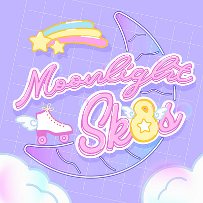 Moonlight Sk8's Logo Graphic cute kawaii moonlight pink purple skates