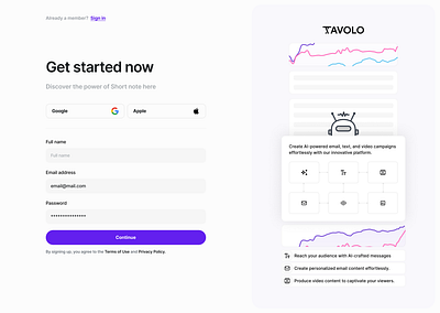 Tavolo - Get Started ai blockchain crypto dashboard design landing page sign up ui web3