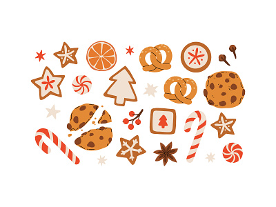 Christmas sweets candy cane cartoon christmas concept cookie design festive flat food gingerbread holiday illustration newyear sweets vector xmas