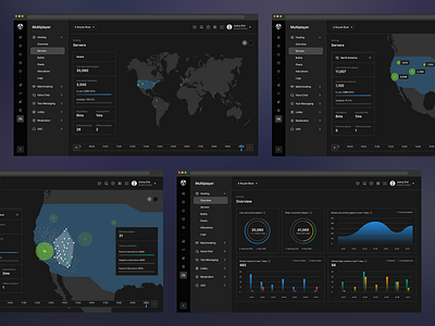 Unity | Game Server Hosting analytics chart dark mode dashboard data gaming graph hosting product design servers statistic ui ux visualisation world map