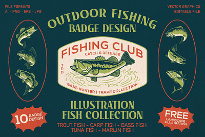 Fishing badge designs & Fish illustrations animal apparel badge design branding clothing design fishing graphic design illustration logo outdoor vector