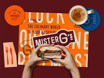 Mister G's Branding and Packaging Design - Restaurant 3d animation brand identity branding coffee design drink emblem food graphic design icons illustration label logo logo design mobile app motion graphics packaging restaurant ui