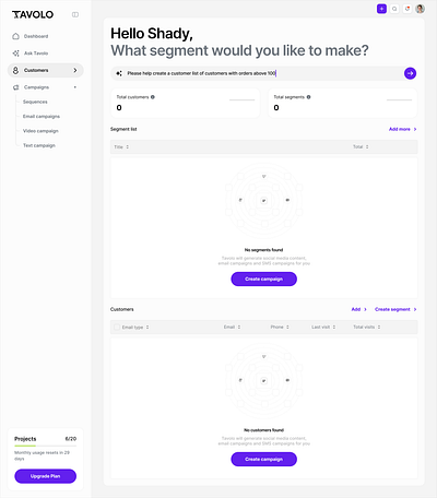 Customers - Empty state ai blockchain crypto dashboard design segment ui web3