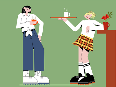 Come for coffee with Monica and Rachel illustration vector