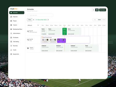 Tennis Club Management - Schedule Page club management tennis club ui