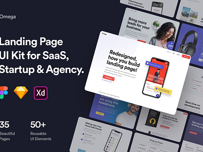 Omega - Landing Page UI Kit agency book template ebook figma mobile music omega landing page ui kit portfolio saas sell sketch theme ui kit website template xd