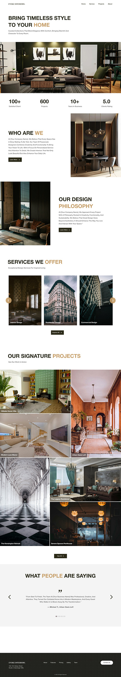 Interior Design Landing page design typography ui ux