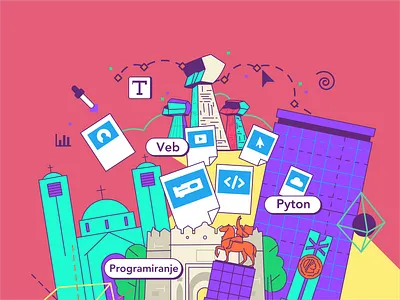 Niš WEB branding building city code coding design graphic design icon icon set illustration interface landmarks logo nis programing pyton serbia vector web