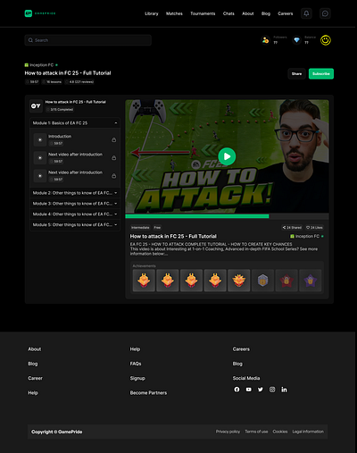 Creator Profile - Gamepride blockchain crypto dashboard design fifa game gamepride landing page sports ui video player web3