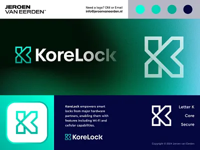 KoreLock - Logo Design branding core creative logo design freelance logo design gradient logo illustration intertwine jeroen van eerden kore korelock letter k line logo lock logo modern logo design monogram safe save secure visual identity design