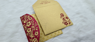 Wine Red Shimmery Floral Themed - Laser Cut Wedding Invitation